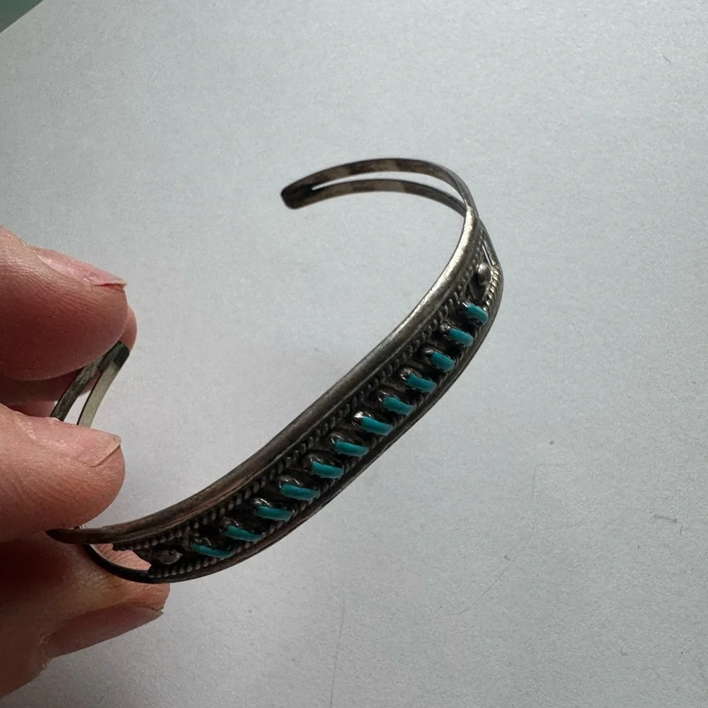 Vintage needlepoint turquoise Sterling silver adjustable 6
